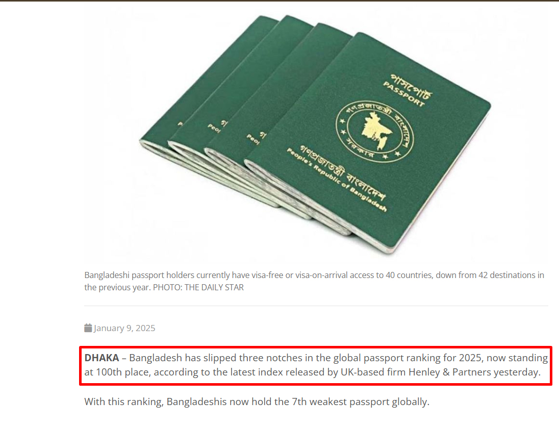 Fact Check: Is Bangladesh’s Passport Really the 9th Weakest in the World?